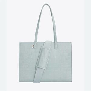 BÉIS 'The Work Tote' in Slate & Laptop Bag Croc-Embossed – Mint Blue | NWT